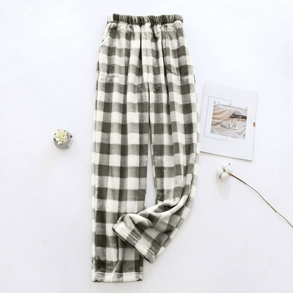 Cyglowse Plaid Pants Plaid Pajama Pants Women Lounge Pants Women Petite Flannel Pj Pants for Women Drawstring Lounge Pants Women Womens Fuzzy Pajama Pants Gray S