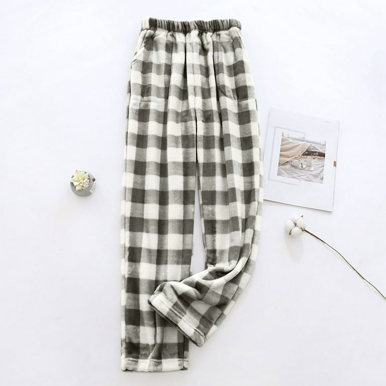 Dwelliawo Gray Plaid Pajama Pants Women Plaid Comfy Pj Pants Wide