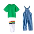 thumbnail image 3 of LRen Toddler Overalls Girls Summer Straight Wide Leg Denim Overalls 3Piece Baggy Pants Tops and Socks Outfits Cotton Daily Wear Jumpsuits With Pockets, 3 of 7