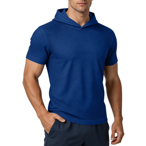 Gytharion Men's Mesh Hooded Short Sleeve Shirts Breathable Quick-drying Sport Tops Athletic Casual Pullover Shirts