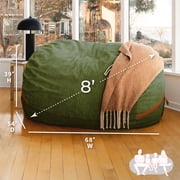Big Joe Fuf 8Ft Giant Foam Bean Bag Chair, Oversized Couch with Removable Cover for Kids, Teens, Adults, Moss Green Corded Plush, 8 Foot