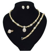 S&M JEWELRY Women's Girl XOXO Hugs & Kisses 4 Pieces Complete Necklace Set Includes Necklace Ring Bracelet & Earrings 18k Real Gold Plated Layered