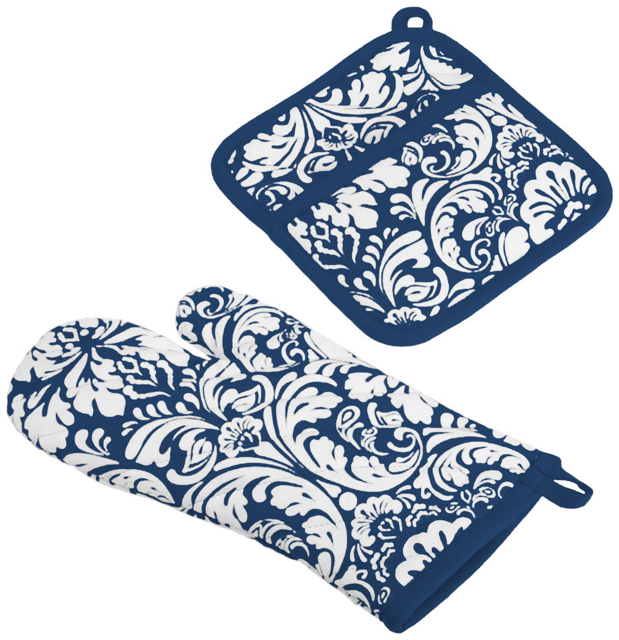 Coming Again Beautiful Rose Blue Cotton Quilted Oven Mitt Pot Glove 