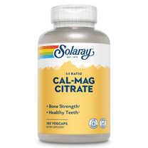 Solaray Calcium Magnesium Citrate 1:1 Ratio, Healthy Bones, Teeth, Muscle & Nervous System Support, 30 Serv, 180 VegCaps