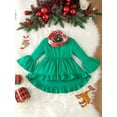 thumbnail image 4 of Suealasg Little Girl Christmas Outfits Clothes 1T 2T 3T 4T 5T 6T Kids Girls Long Sleeve Crew Neck T-Shirts Tops Santa Print Flare Pants Scarf 3Pcs Christmas Party Clothing for Children Girl, 4 of 9