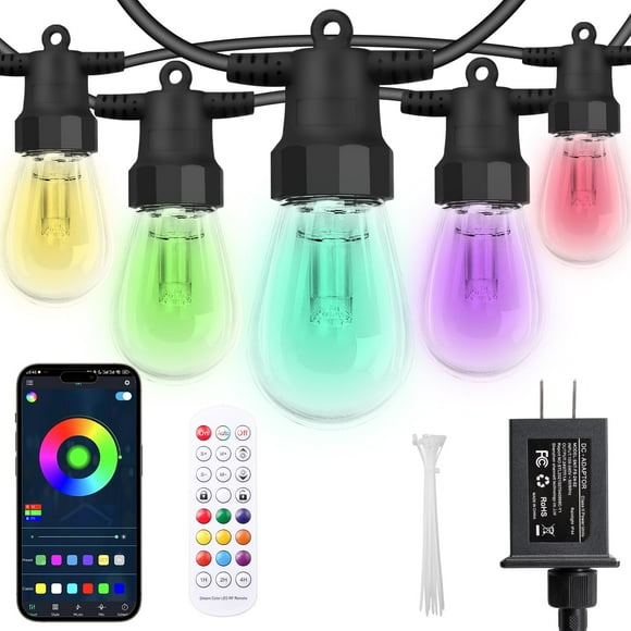 Cadena de luces CAWWS para exteriores, 50 m, con 20 bombillas LED RGBW regulables