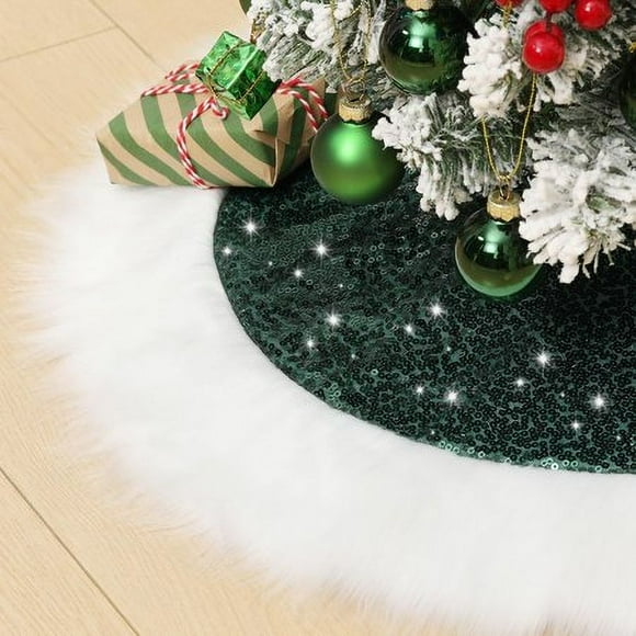 Lewondr Christmas Tree Skirt Sequin Tree Skirts for Christmas Day 21in Tree Skirt for Pencil Tree Vintage Christmas Tree Decoration for Home Decor Party Shop Green & White