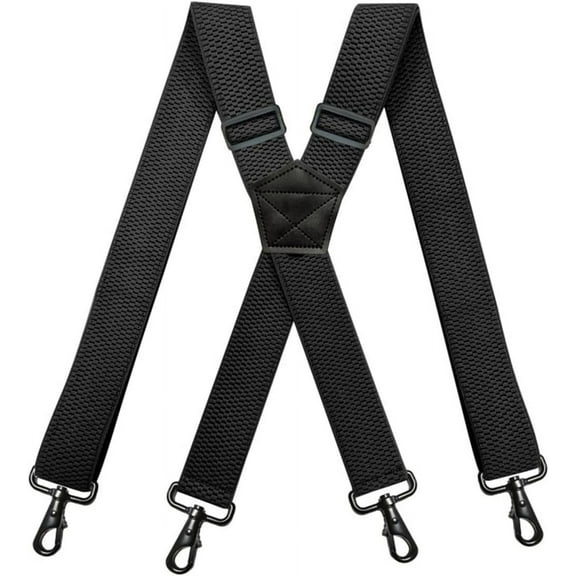 Suspenders for Men Leather with 4 Swivel Hooks Belt Loops 1.4 Inch Wide X- Back, Heavy Duty Adjustable Braces Black