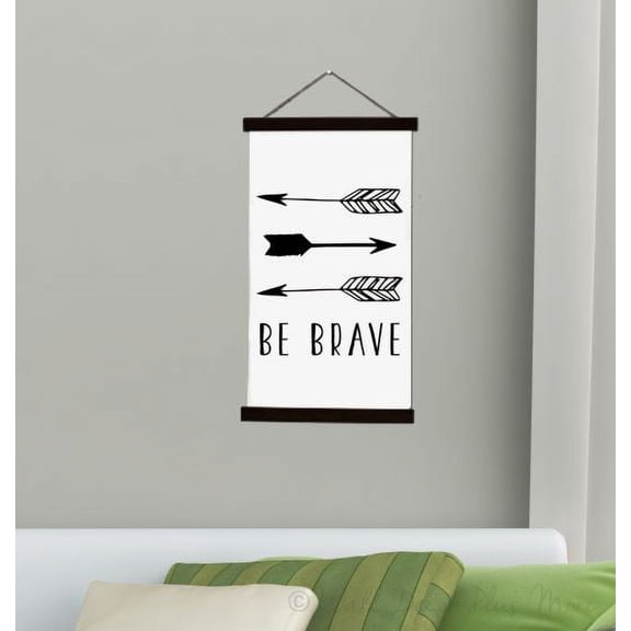 Black Wood Canvas Sign Wall Hanging, Be Brave Woodland Nursery Wall Art 15x26-Inch