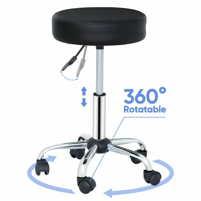 ZENSTYLE Rolling Stool Swivel Salon Chair PU Leather Spa Tattoo Massage Adjustable Black