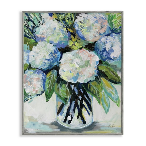 Stupell Industries Abundant White Hydrangeas Botanical & Floral Painting Gray Framed Art Print Wall Art, 16 x 20
