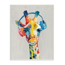 Stupell Industries Giraffe Headphone Listening Music Contemporary Jungle Portrait,10 x 15, Design by Cloverfield & Co.