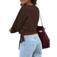 thumbnail image 3 of Women'S V Neck Wrap Sweater Long Lantern Sleeve Cinched Waist Crop Tops Fall Knitwear Brown XL, 3 of 9