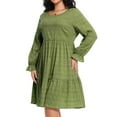 thumbnail image 7 of Cuteduck Women Plus Size Fall Casual Long Sleeve Dress Round Neck Tiered Knitted Flared Sleeve Midi Ruffle Dress 1X-5X, 7 of 7