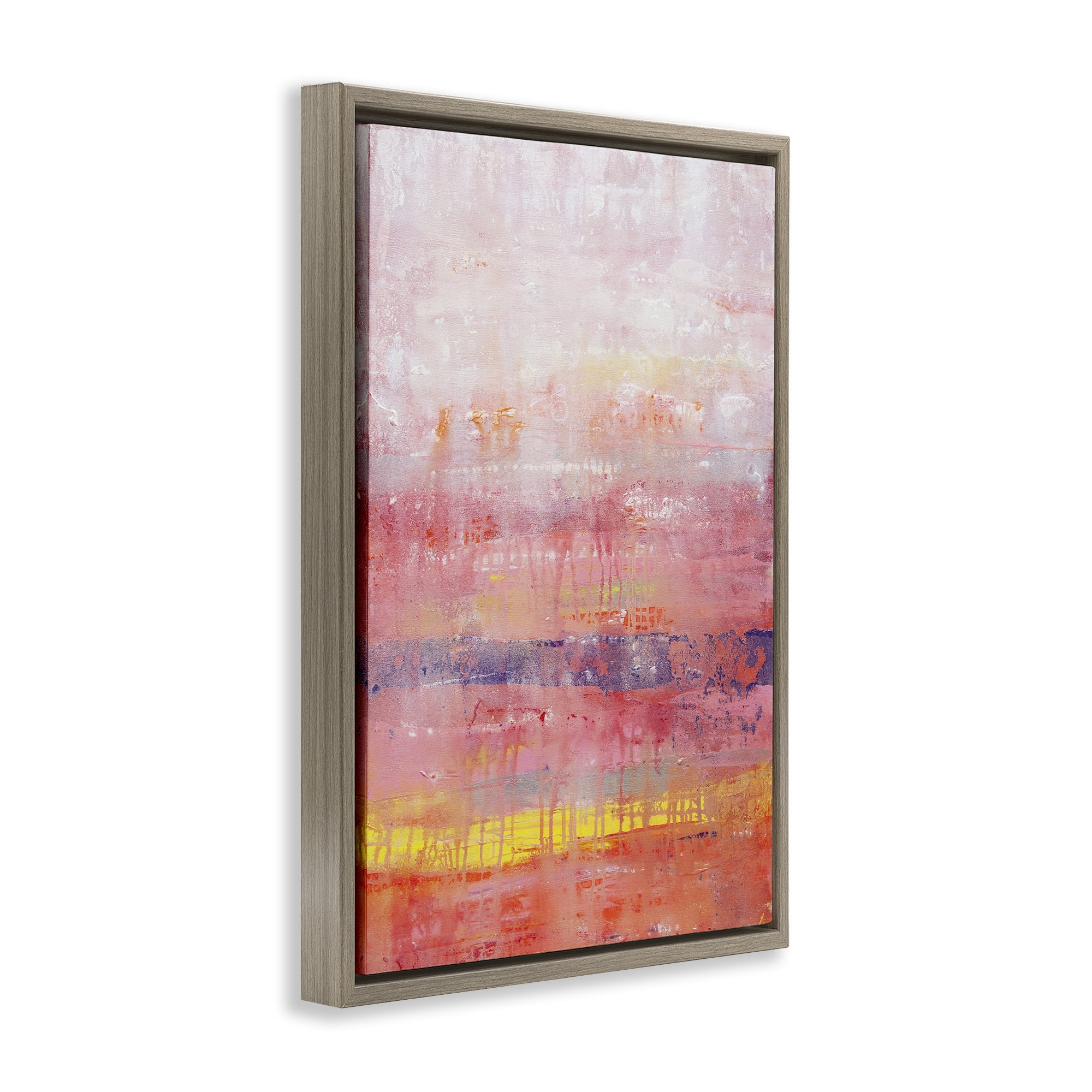 Stupell Industries Modern Paint Drip on Pink Abstract Painting Brown Floater Framed Canvas Art Print Wall Art, 17 x 25