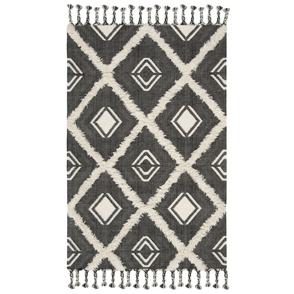 SAFAVIEH Kenya Jeana Geometric Diamonds Area Rug, Black/Ivory, 6' x 9'