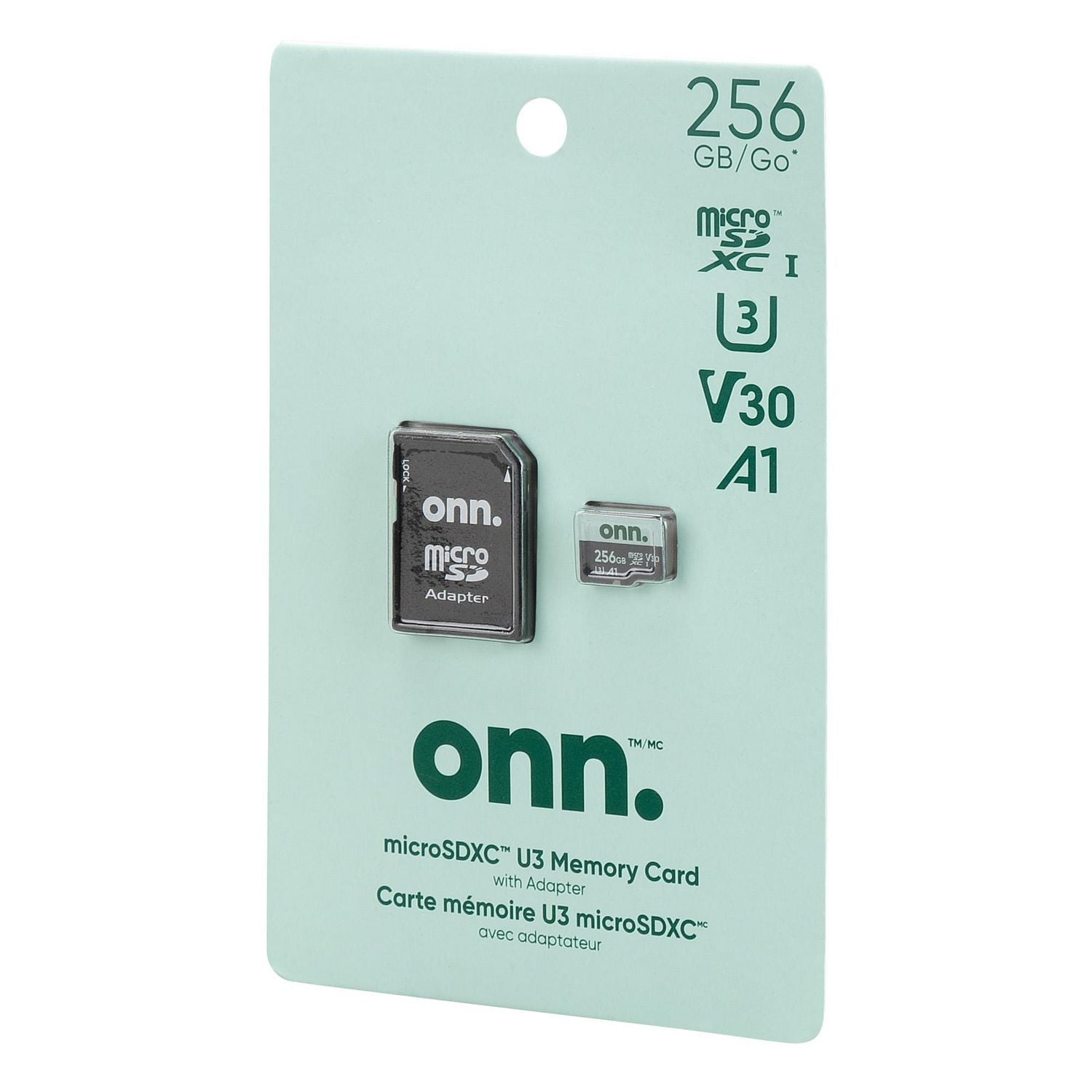 onn. 256 GB microSDXC U3 Memory Card with Adapter, 95 MB/s Read speed