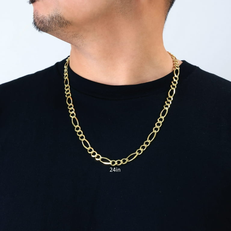Nuragold 14k Solid Yellow Gold Figaro Chain Necklace, 8mm Thick