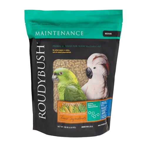 RoudyBush Daily Maintenance Bird Food, Medium Pellet, 10 lb Bag — For Macaws, Cockatoos, Amazons