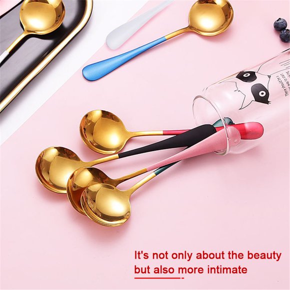 Stainless Steel Spoon Round Dessert Watermelon Tablespoon Mirror Finish Teaspoon Kitchen Gadget