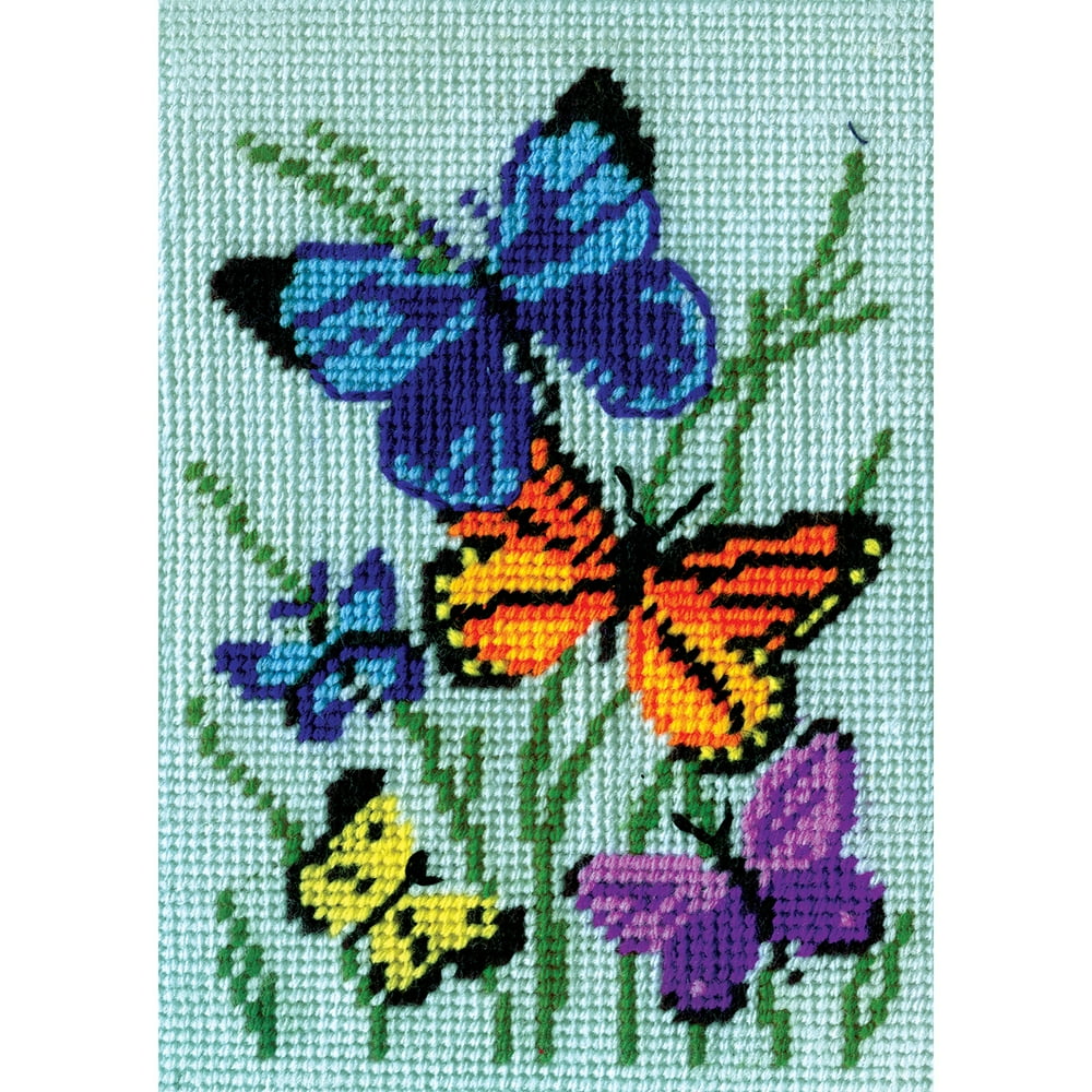 Butterflies Galore Needlepoint Kit, 5" x 7" Stitched In Yarn Walmart