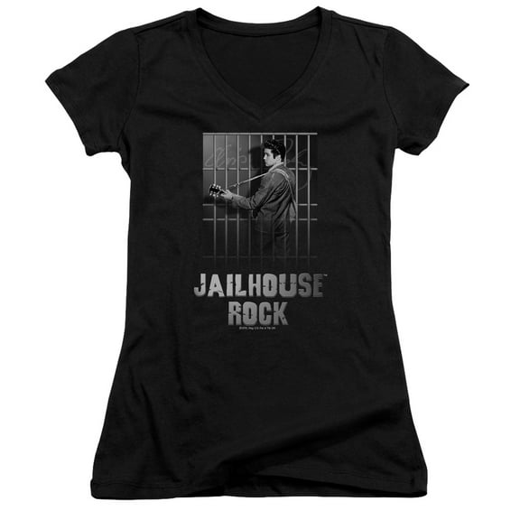 Elvis Presley Jailhouse Rock Junior Women's V-Neck T-Shirt Black