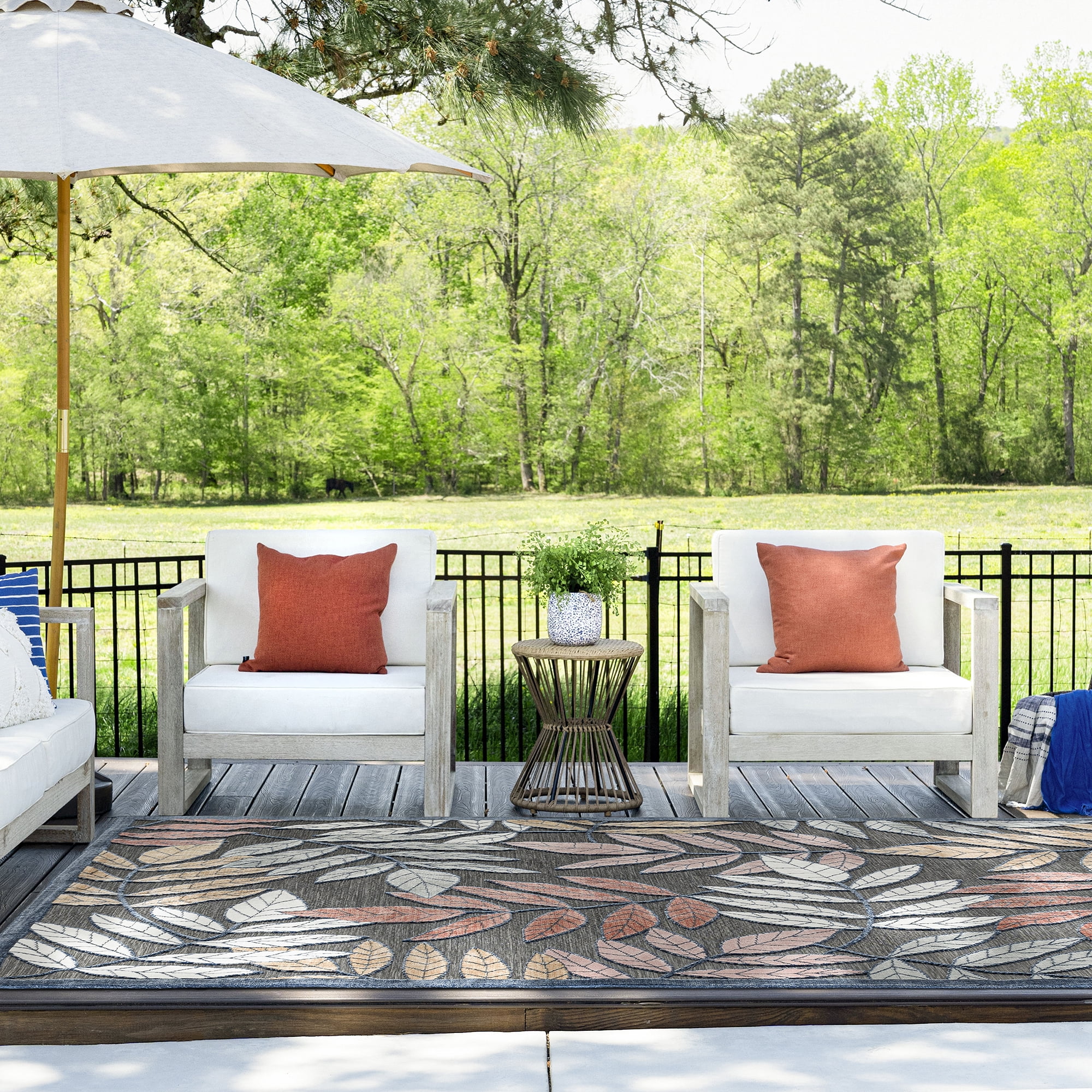 8x10 Water Resistant, Large Indoor Outdoor Rugs for Patios, Front Door Entry, Entryway, Deck, Porch, Balcony | Outside Area Rug for Patio | Black, Floral | Size: 7'7'' x 10'3''