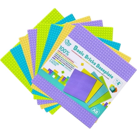 Pairez Toys 8 Pack 10 x10 Building Bricks Baseplates Compatible with Major Brands STEM Building Toy for Kids 4+