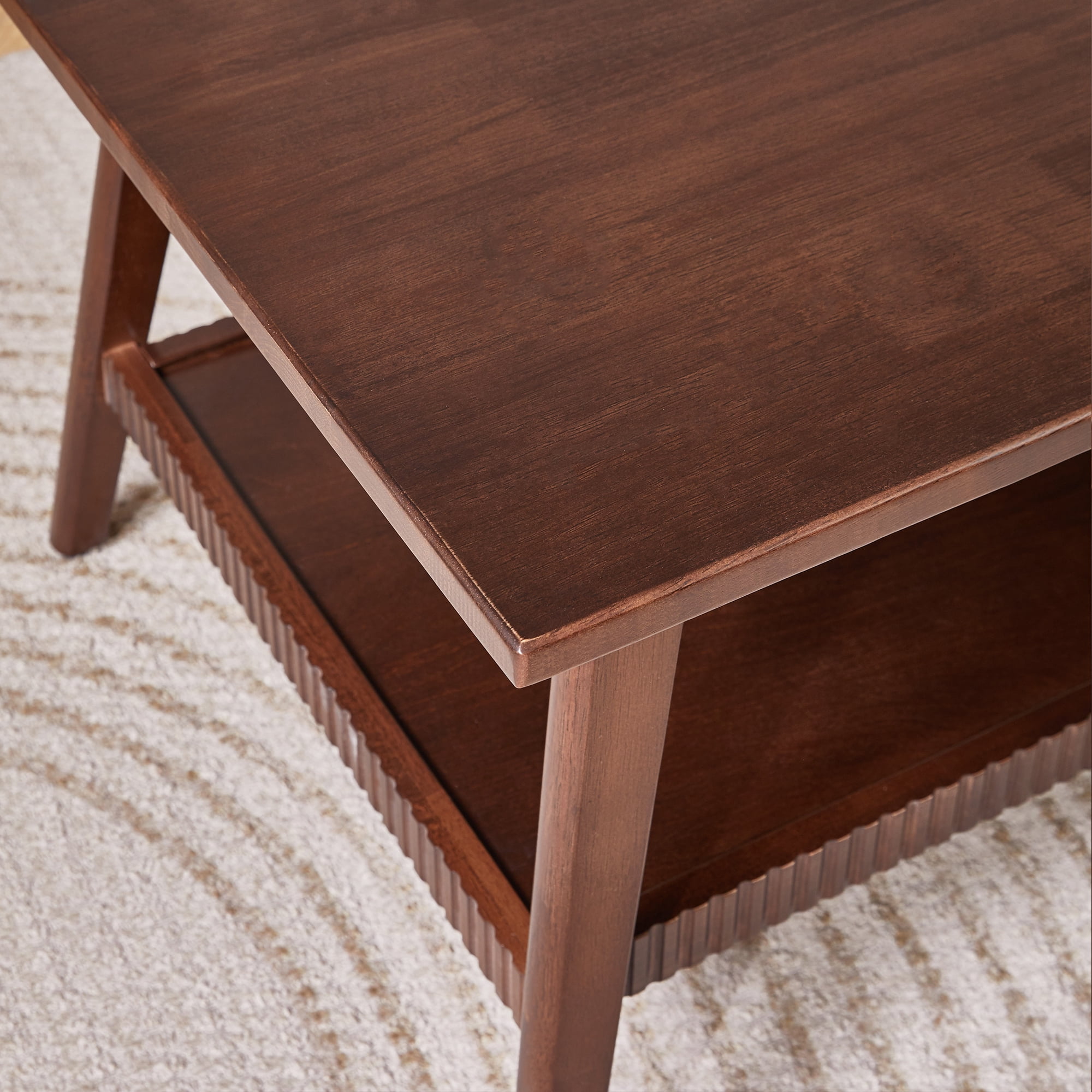 Solid Wood Coffee Table with Lower Storage Shelf, Walnut, 47.24 in x 23.62 in x 17.52 in