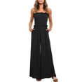 thumbnail image 1 of Mono con hombros descubiertos, cintura sin tirantes, adelgazante, cintura alta, ribete de volante, bolsillo, pierna ancha, pantalones largos para mujer, negro, M, 1 of 6