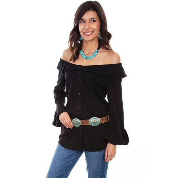 Scully BLACK RUFFLE OFF/ON SHOULDER BLOUSE