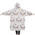 thumbnail image 2 of Oversized Wearable Blanket Hoodie,White Deer Antler Flower Pattern Sherpa Blanket Hoodie with Super Pockets,Super Warm Fuzzy Pullover for Women & Men, 2 of 6