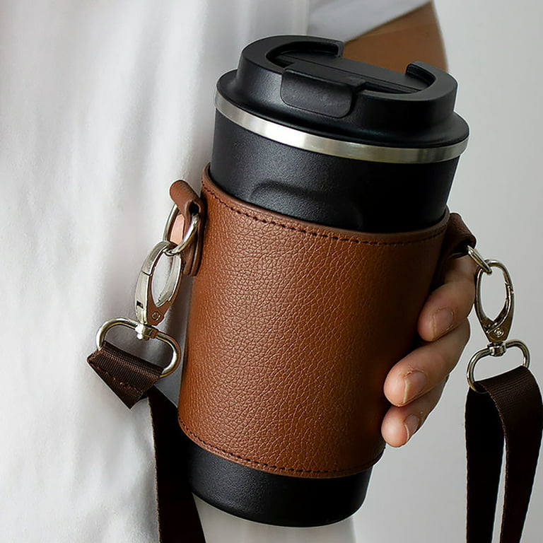 Starbucks Brown Leather Sleeve Coffee Top Cup Stainless Steel