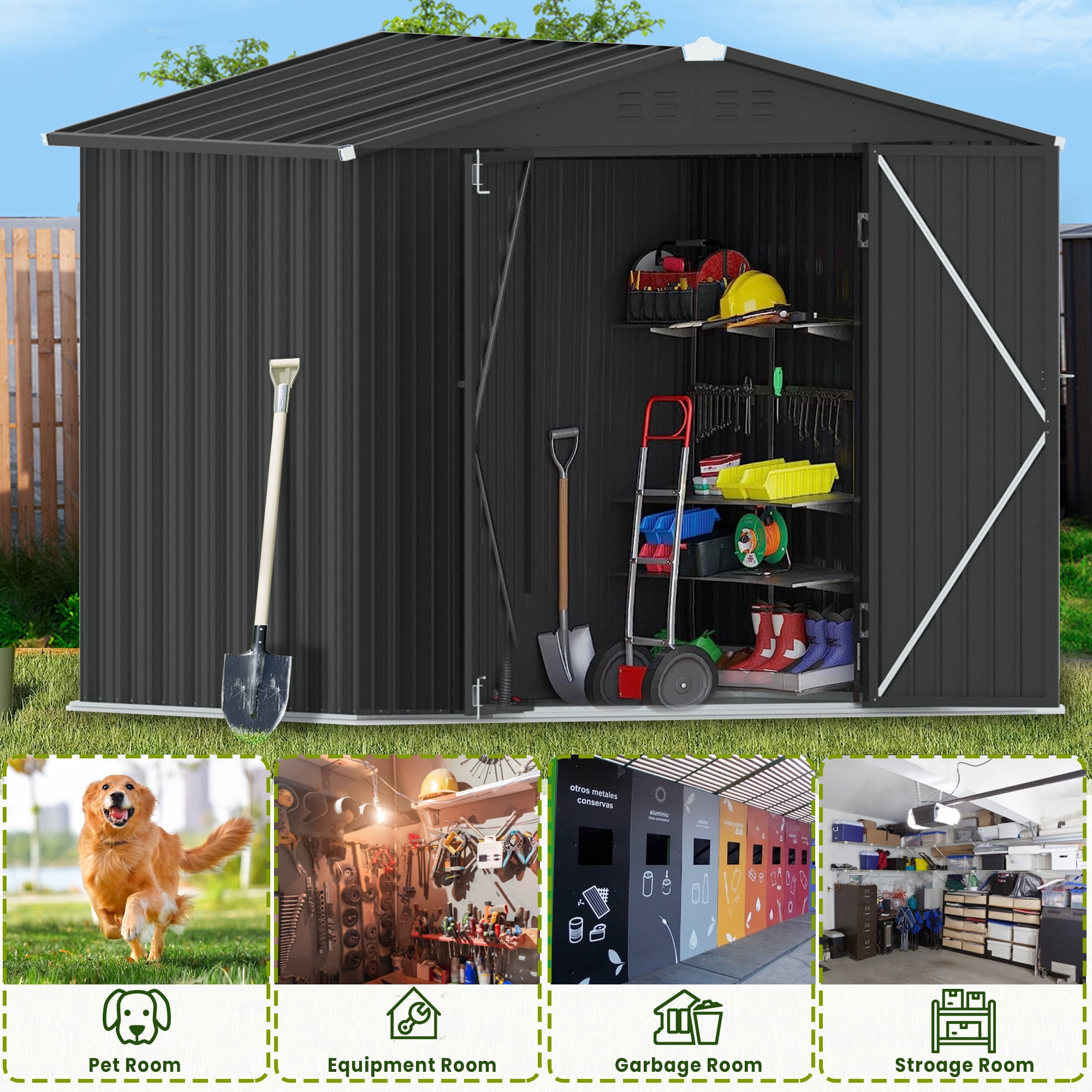 Enyopro 8'x 6' Outdoor Storage Shed, Large Metal Storage Sheds with Lockable Door, Garden Storage House for Lawnmower, Garden Tools, Bike, Garage