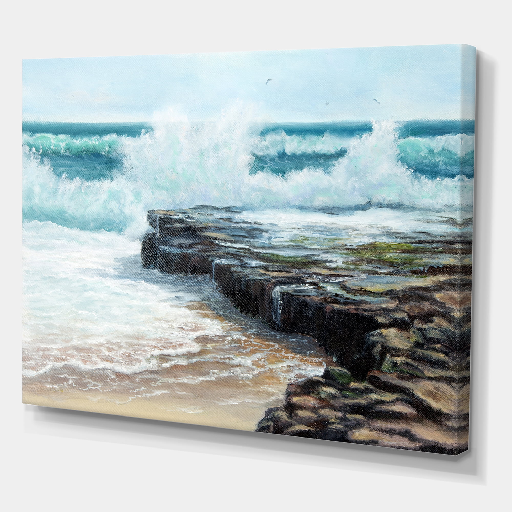 Designart ' Wild Ocean Waves Breaking On The Shore ' Nautical & Coastal Canvas Wall Art Print