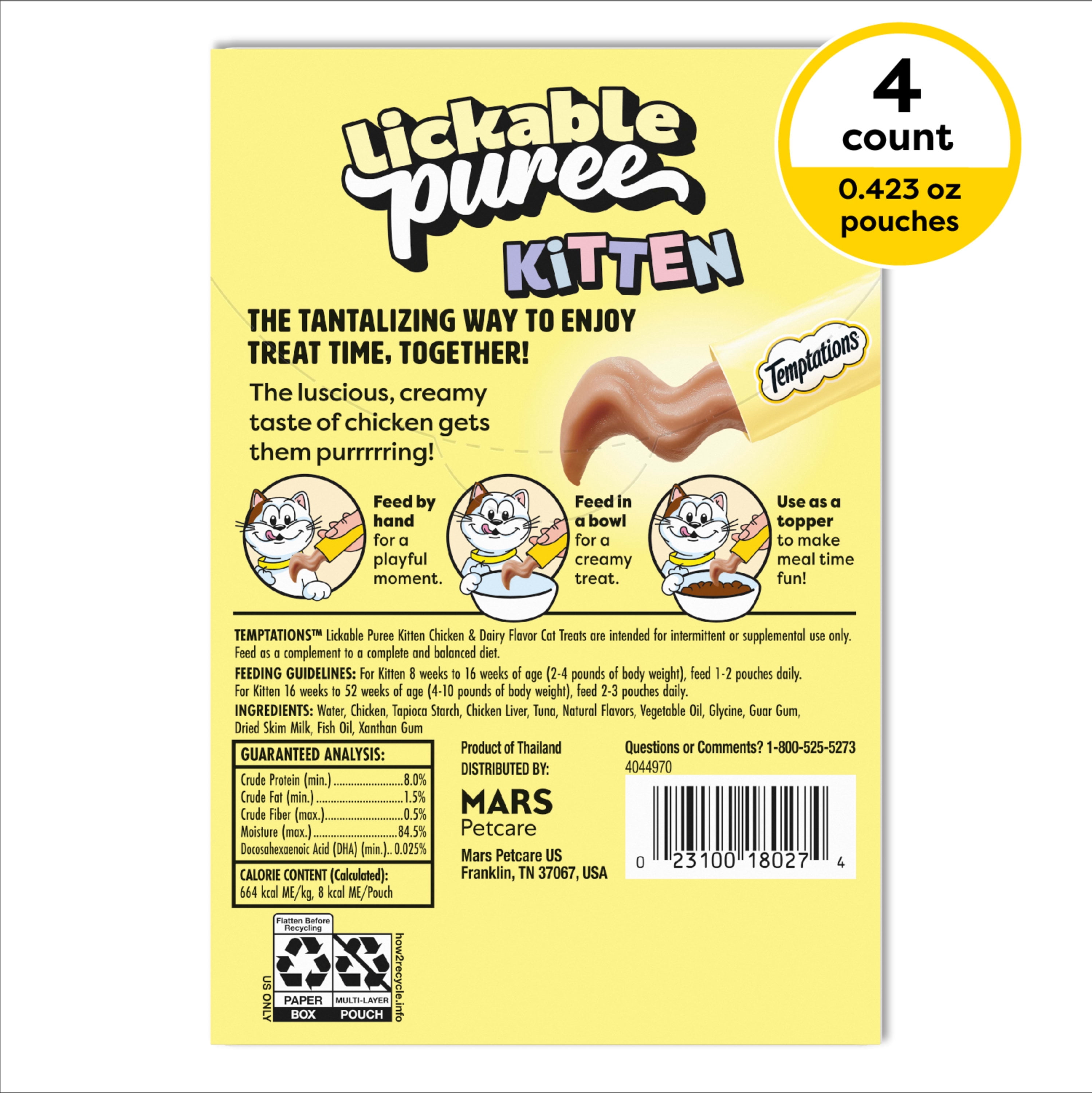 TEMPTATIONS Creamy Purrrr-ee Kitten 4ct Chicken & Dairy Flavor