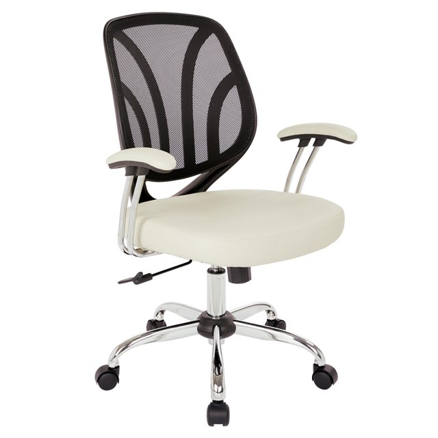 Screen Back Chair in Cream Faux Leather with Chrome Padded Arms