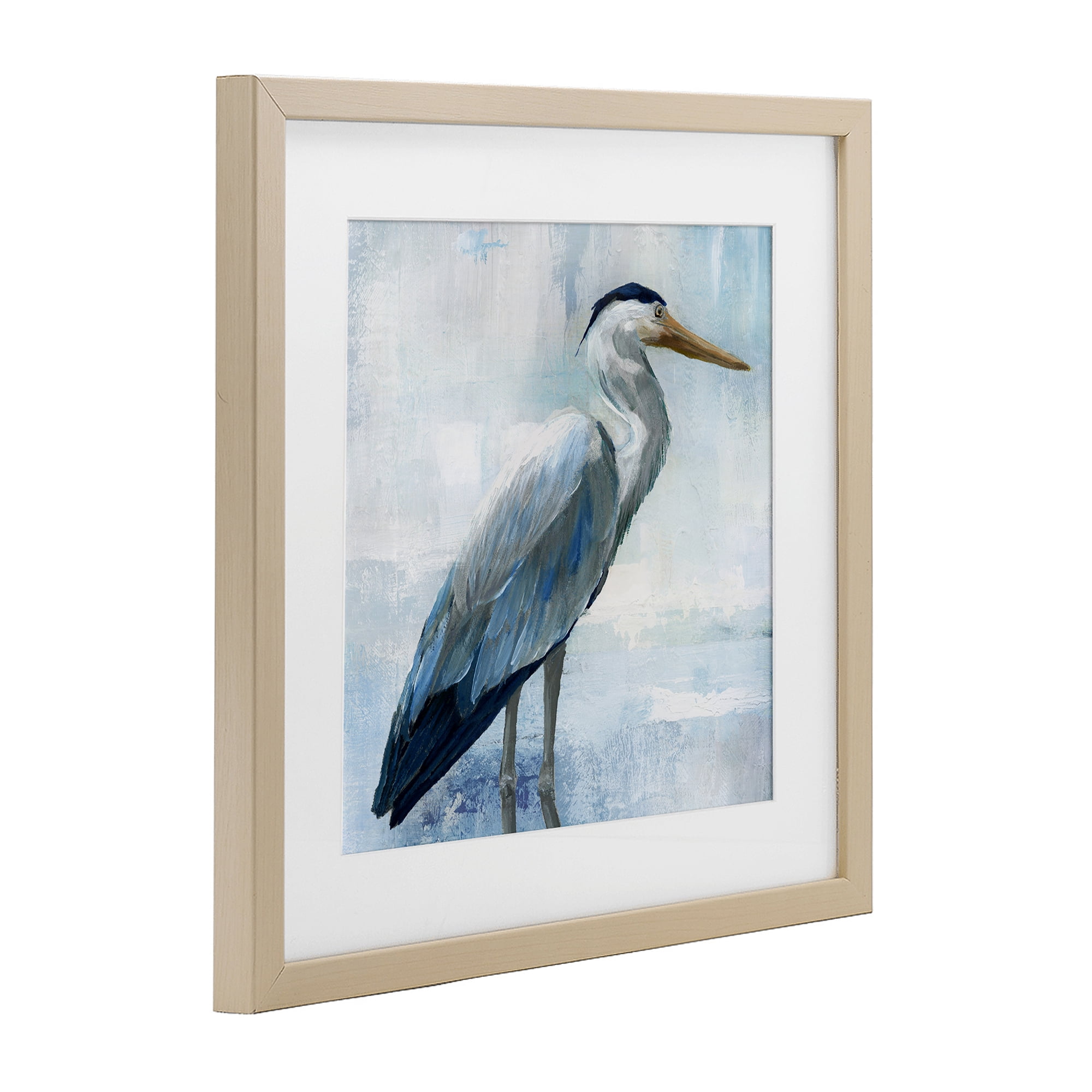 Stupell Industries Serene Blue Heron In Aqua Birch Framed Print Under Glass, design by Nan