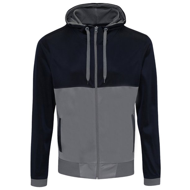 Awdis - Sudadera con capucha y cremallera Modelo Retro hombre/caballero - Gym/Correr/Deporte (Negro/Rojo Fuego)