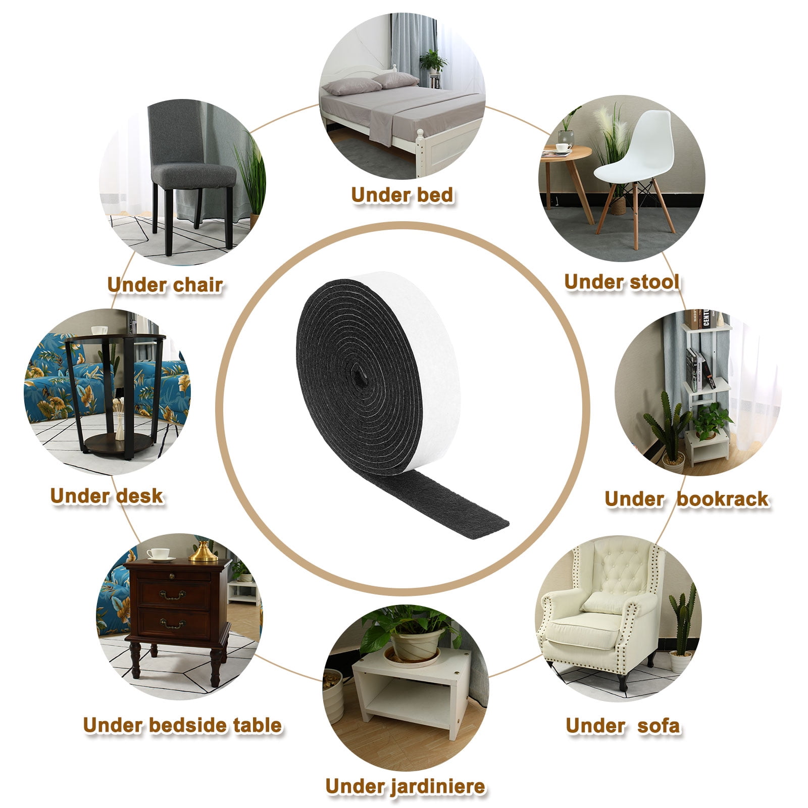 Felt Strips with Adhesive Backing, 4 Pack 1" x 120" x 0.12" Adhesive Felt Strips Anti Scratch Furniture Felt Tapes Self-Stick Felt Pads for Protecting Hardwood Floor, Black