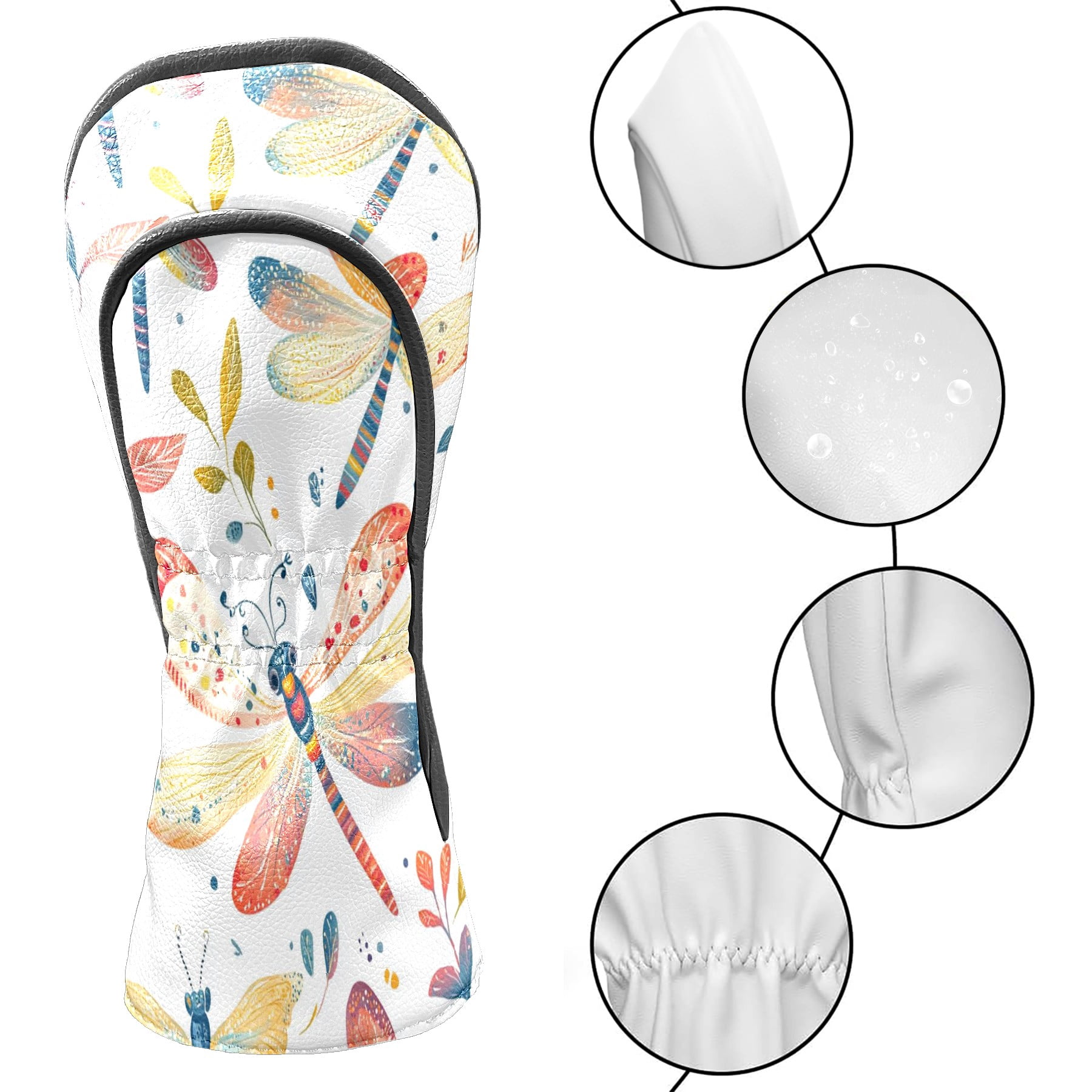 Golf Head Covers Dragonfly Pattern for Driver, Wood & Hybrid, Premium Waterproof PU Leather with Plush Lining, Delicate Insect Golf Gifts