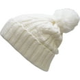 thumbnail image 3 of White Slouchy Cable Knit Pom Pom Beanie Winter Cap Chunky Skull Hat Ski Kinit Warm New, 3 of 3
