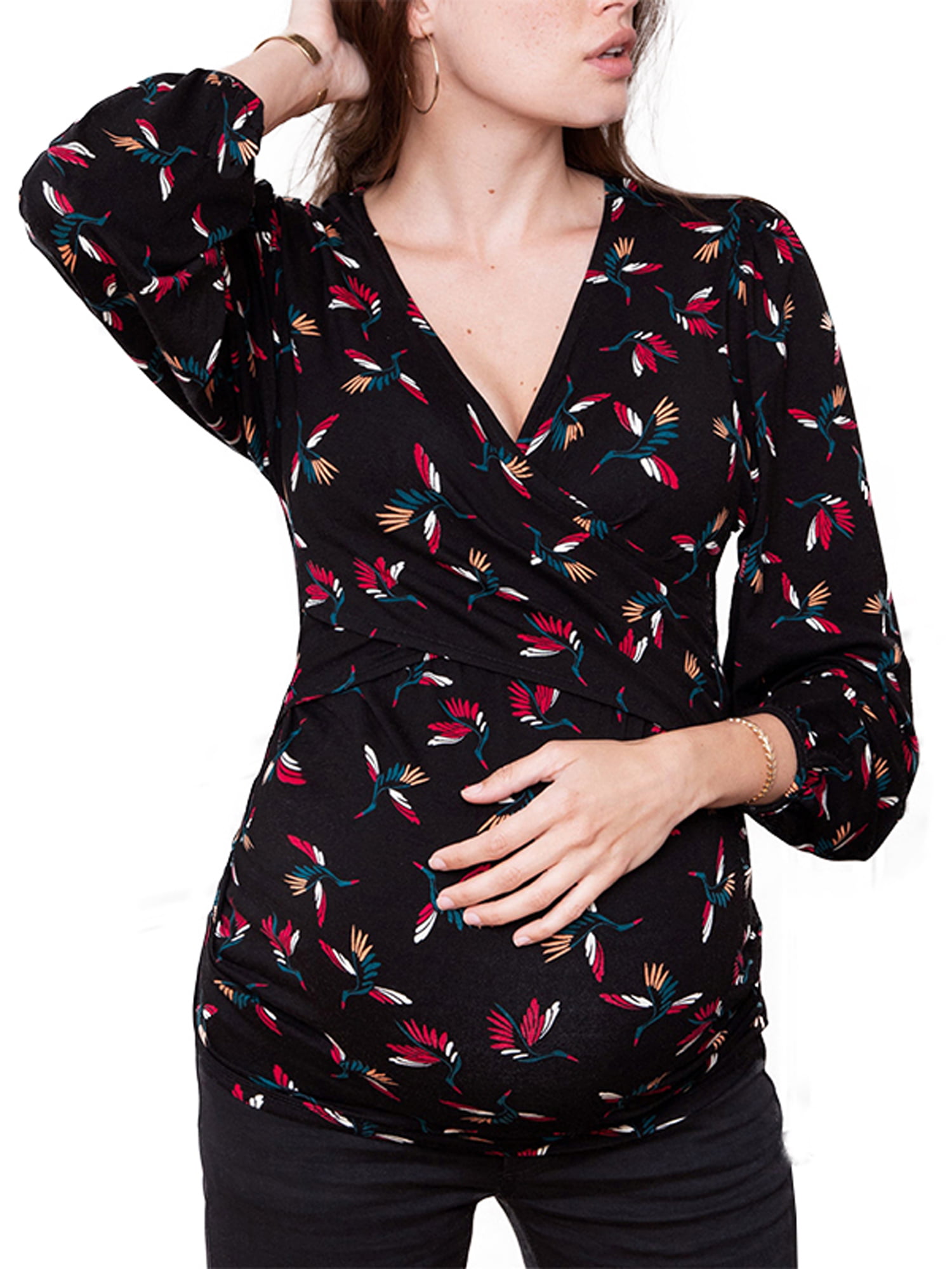 V-neck  Maternity Tops Breastfeeding Clothes Nursing Shirt Pregnant T-Shirts