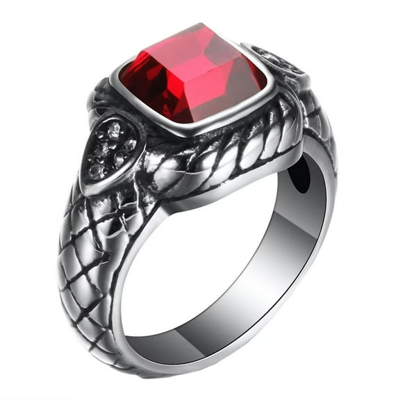 PAURO Men's Stainless Steel and Diamond Retro Hip Hop Punk Pop Ring Red Size 9