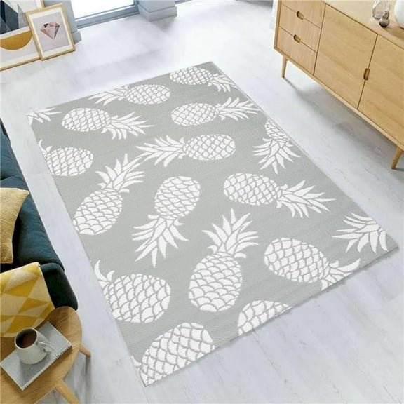 5 x 8 ft. Fiesta Gray with Pineapples Outdoor Plastic Rectangle Area Rug