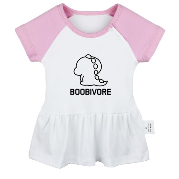Boobivore Dinosaur Funny Dresses For Baby, Newborn Babies Skirts, Infant Princess Dress, 0-24M Kids Graphic Clothes (Pink Raglan Dresses, 6-12 Months)