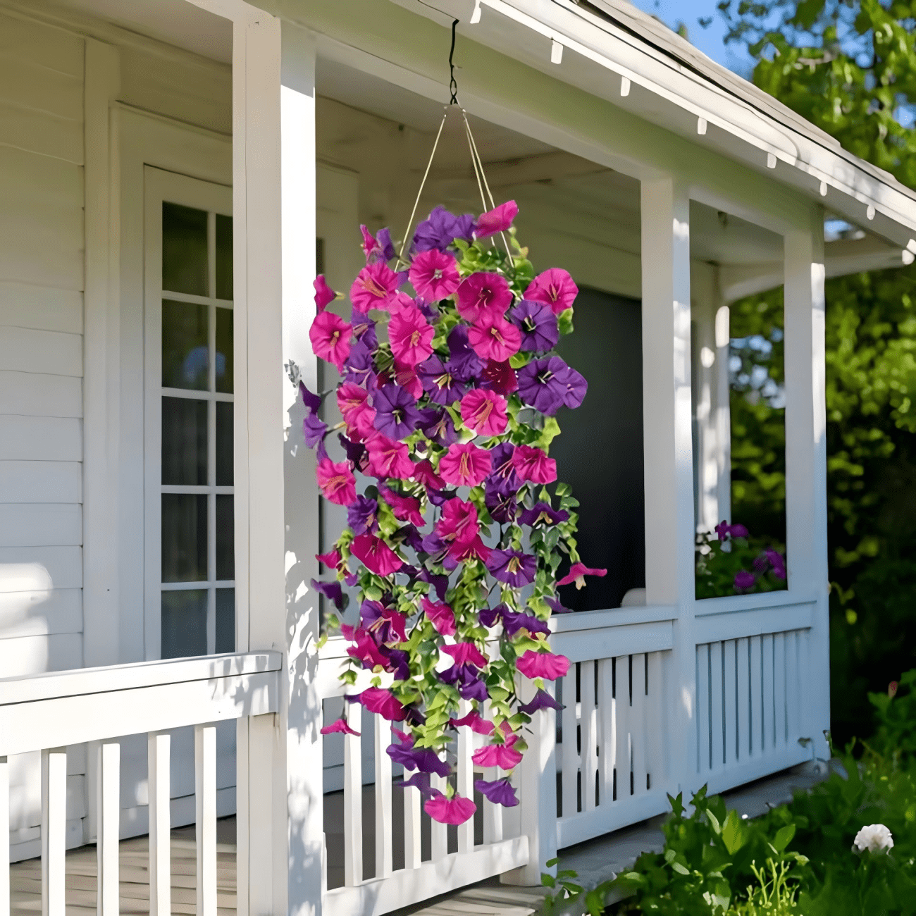 Artificial Morning Glory Hanging Vines,UV-Proof Faux Silk Flowers for Outdoor Patios, Gardens, Weddings and Indoor Decor (2 Bunches Pink-white)