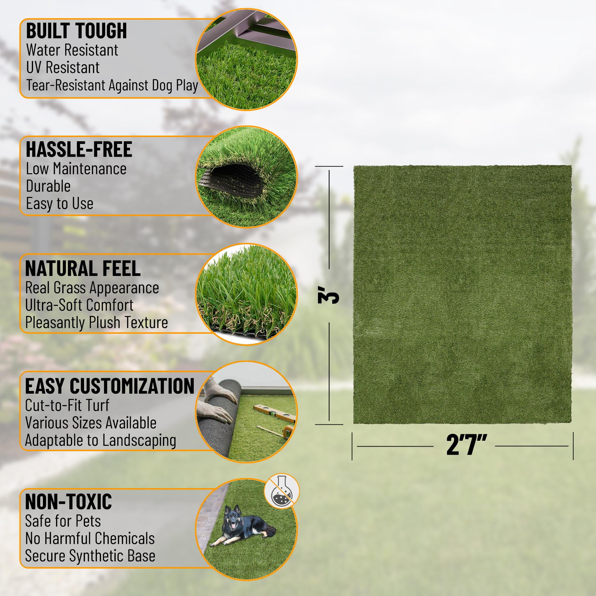 Ottomanson Pet Training Grass Pad 3x3 Dog Fake Grass Floor Mat, 2'7" x 3', Green