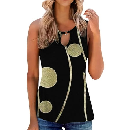 

koaiezne Women Casual Printing Top Shirt Hollow Out O Neck Loose Shirt Sleeveless Vest Loose Shirt Blouse Top Corset Tops for Women plus Size Cotton Top Women Tight