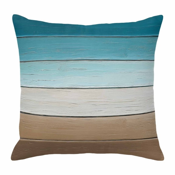 Throw Pillow Covers, Turquoise Brown Decorative Throw Pillow Covers 18x18 Inch, Farmhouse Retro Wooden Grain Striped Square Linen Pillow Cases for Couch/Living Room/Sofa